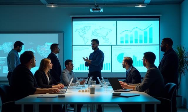Operational workflow with team collaboration and data charts